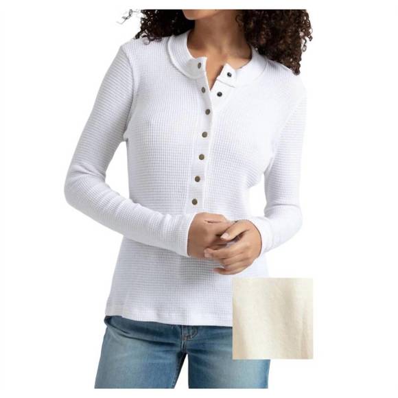 NEW ASKK NY snap henley top in ivory - Picture 1 of 3